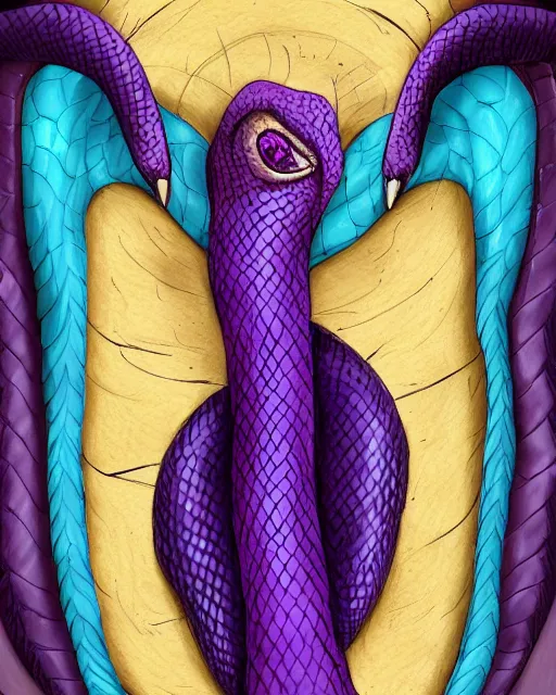 Image similar to purple snake fursona with egyptian makeup, digital art, art station front page
