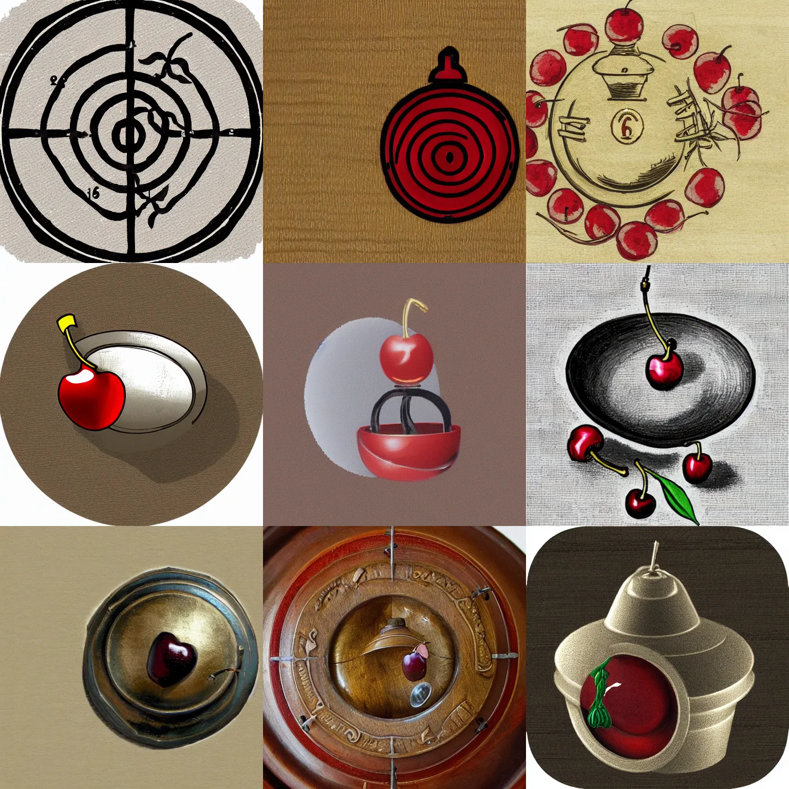 Prompt: a round spell icon of a bell turning into a cherry