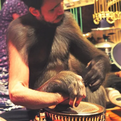 Image similar to monkey playing a handpan in a jazz club