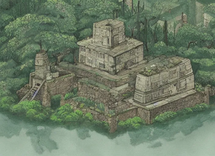 Image similar to japanese fortress in a city inside the forest by studio ghibli painting