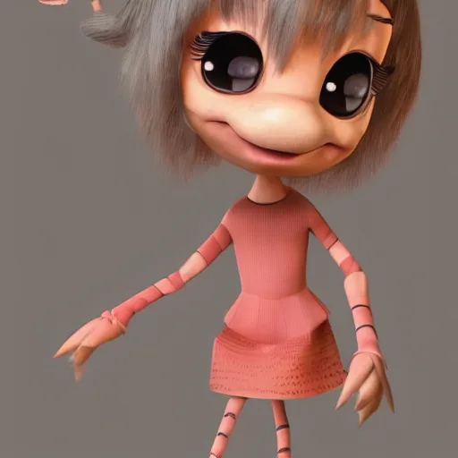 Prompt: 3D cute, puppet and feminine 3d character by Tiger HKN, game art, Perspective view, toy art, octane render, rim light, cinematic, raytrace concept art, Trend on Behance 3d Art, V-Ray, Maya, C4D