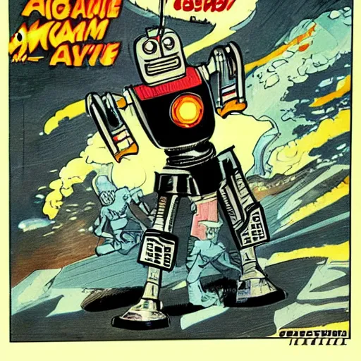 Image similar to magnus, robot fighter, comic art by bob kane, retrofuturism,