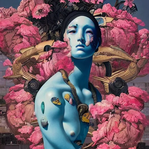 Prompt: Tristan Eaton & Greg Rutkowski, award winning masterpiece with incredible details, Zhang Kechun, a surreal vaporwave vaporwave vaporwave vaporwave vaporwave painting by Thomas Cole of an old pink mannequin head with flowers growing out, sinking underwater, highly detailed