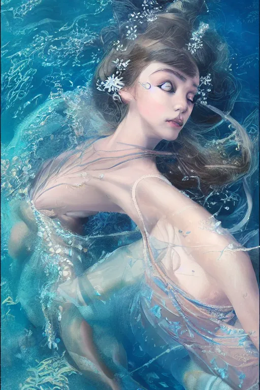 Image similar to stunningly beautiful, ballerina at the bottom of the great barrier reef by jaques cousteau, smooth, focus, highly detailed, hyper realistic, intricate, concept art, art by wlop