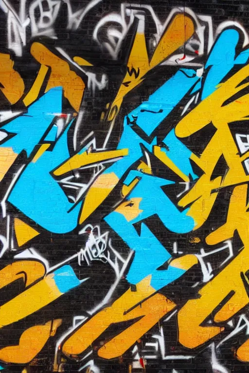 Image similar to extreme graffiti tag mural maximalism, yellow, brown, black and cyan, octane render