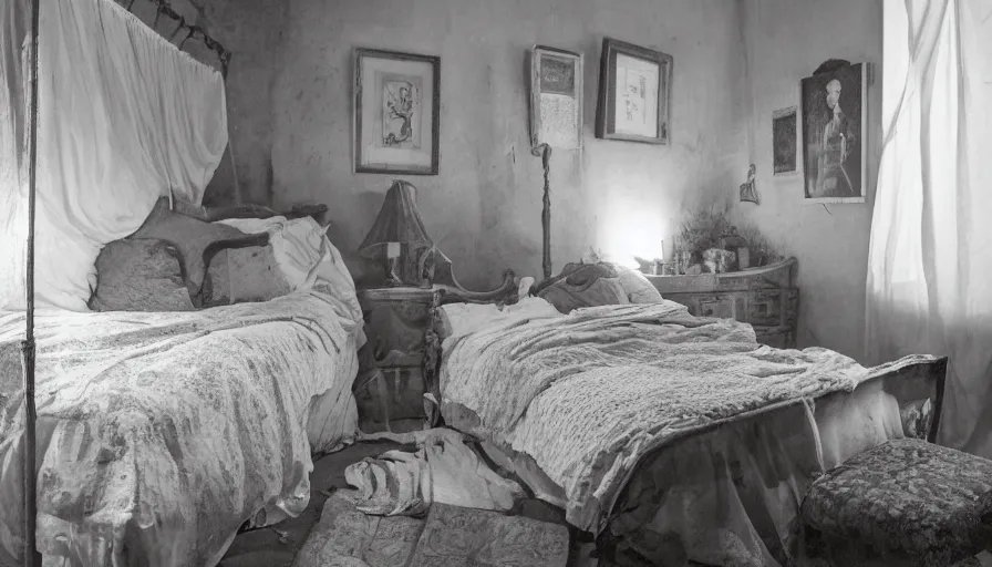 Image similar to a old bedroom at night