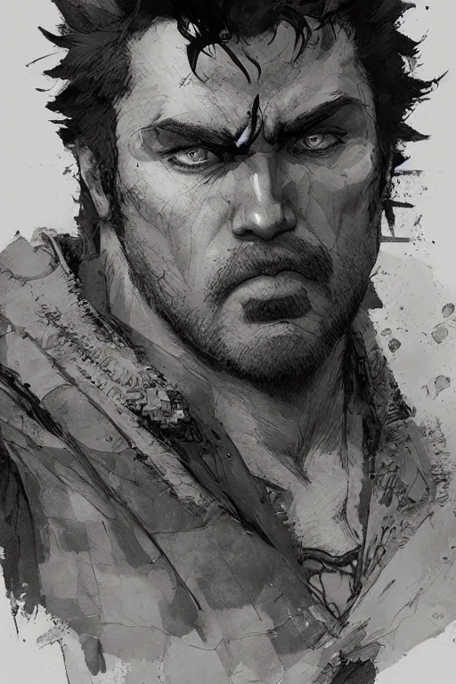 Image similar to portrait of joseph joestar, pen and ink, intricate line drawings, by craig mullins, ruan jia, kentaro miura, takehiko inoue, greg rutkowski