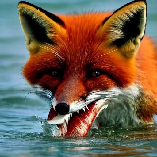 Prompt: a fox eating a shark, high quality, realistic