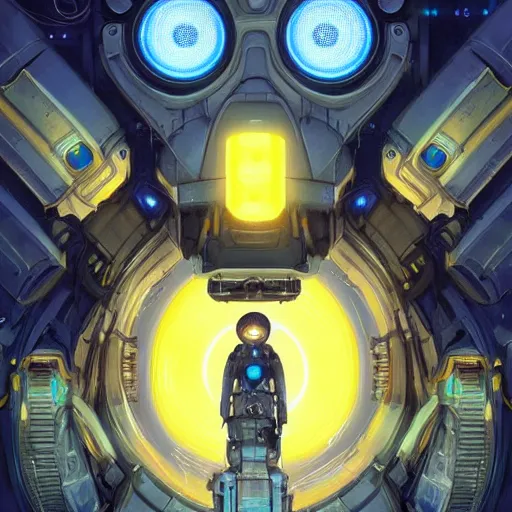 Image similar to symmetry!! portrait of wall - e, sci - fi, tech wear, blue and yellow glowing lights!! intricate, elegant, highly detailed, digital painting, artstation, concept art, smooth, sharp focus, illustration, art by artgerm and greg rutkowski and alphonse mucha
