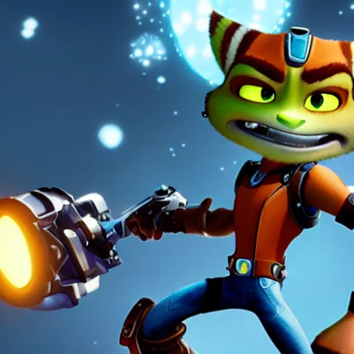 Prompt: still image of ratchet and clank