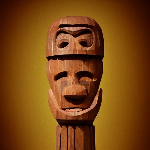 Prompt: a tiki head made of wood, photography, featured on deviantart, shock art, trending on artstation,