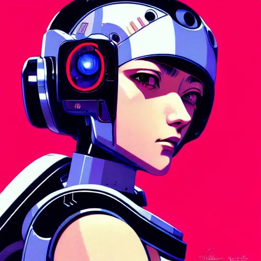 Image similar to side portrait scifi cyborg girl with robotic parts and spacesuit | | head only in center of image, audrey plaza, fine detail!! anime!! realistic shaded lighting!! poster by ilya kuvshinov katsuhiro otomo ghost - in - the - shell, magali villeneuve, artgerm, jeremy lipkin and michael garmash and rob rey