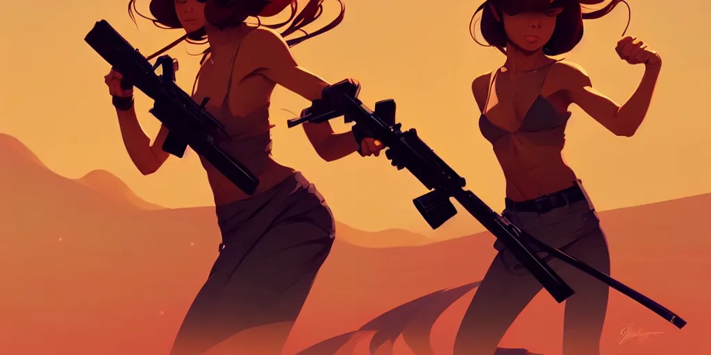 Image similar to smooth weapon, desert - colors, centered median photoshop filter cutout vector behance hd by artgerm, jesper ejsing, by rhads, makoto shinkai and lois van baarle, ilya kuvshinov, rossdraws, illustration, art by ilya kuvshinov and gustav klimt