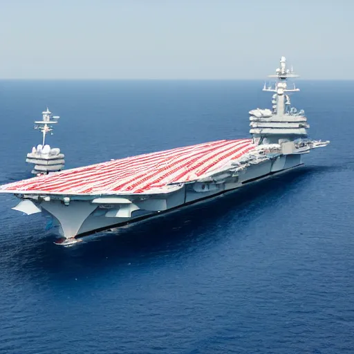 Prompt: an aerial photo of an aircraft carrier with sails, 4 k, award winning photo