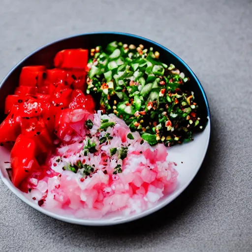 Prompt: poke food, canon eos r 3, f / 1. 4, iso 2 0 0, 1 / 1 6 0 s, 8 k, raw, unedited, symmetrical balance, in - frame,