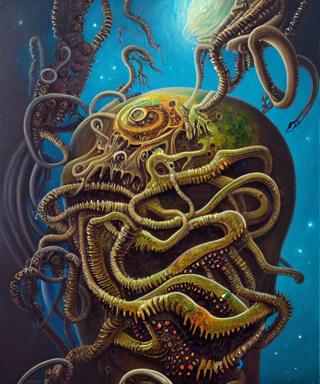 Image similar to an oil on canvas painting, polycount, surrealism, surrealist, lovecraftian, cosmic horror, high detail