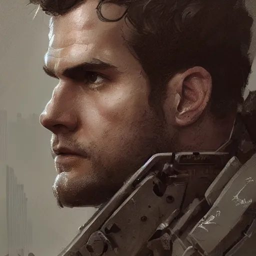 Prompt: portrait of a man by greg rutkowski, he looks like henry cavill with military short hair and shaved, impeccable military composure, wearing tactical gear of the galactic alliance, he is about 3 0 years old, highly detailed portrait, digital painting, artstation, concept art, smooth, sharp foccus ilustration, artstation hq