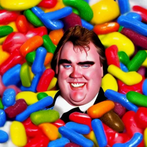 Prompt: john candy in a bowl of candy, high detail