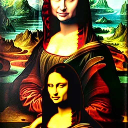 Image similar to a photo of angelina jolie as mona lisa