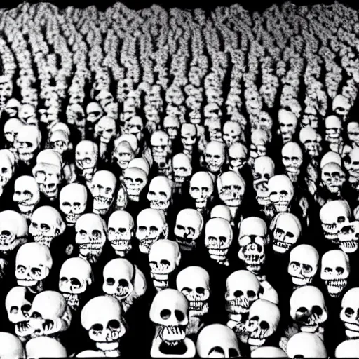 Image similar to photo, a giant crowd of shiny refective black latex claymation skeletons by ray harryhausen dancing inside a colorful underground ussr night club