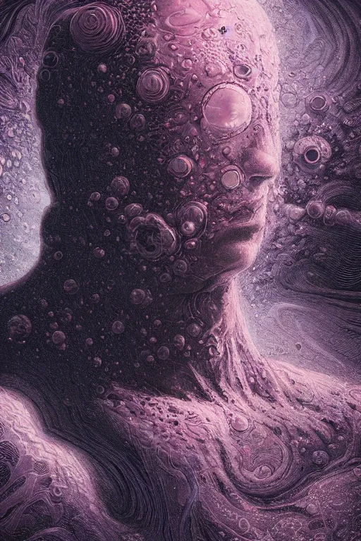 Prompt: close up shot of a full body floating astronaut portrait water elemental fading into water, high contrast, james gurney, peter mohrbacher, mike mignola, black paper, mandelbulb fractal, trending on artstation, exquisite detail perfect, large brush strokes, bold pinks and blues tones, intricate ink illustration, black background