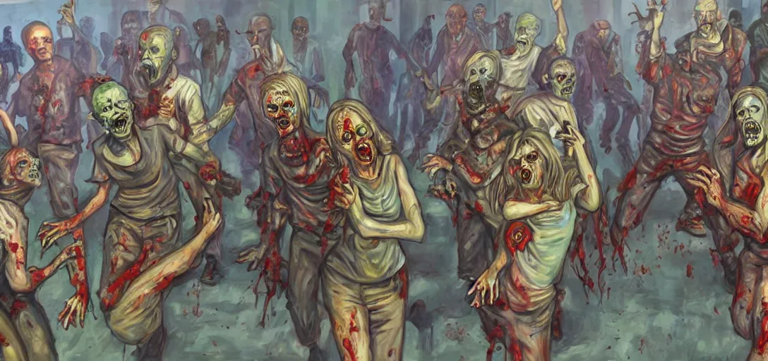 Image similar to Zombies in an art school learning how to paint