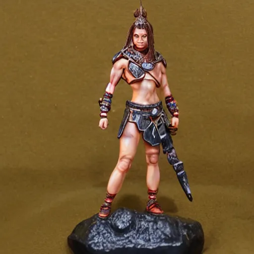 Image similar to 80mm 3d resin highly accurate miniature of warrior woman, standing, Product Introduction Photos, 4K, Full body, simple background