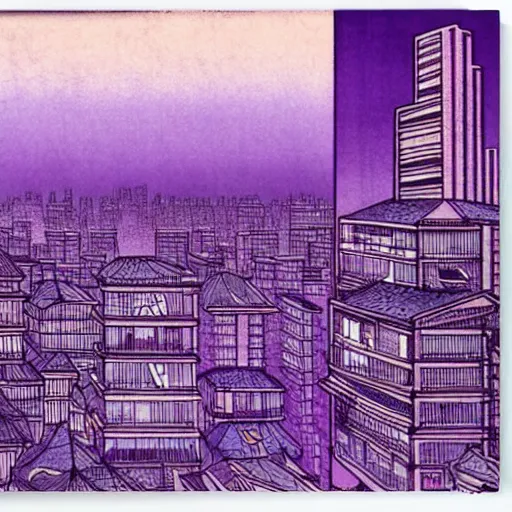 Image similar to purple cyberpunk city, by Hokusai