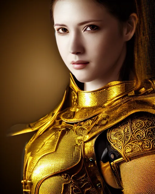Image similar to cell shaded portrait of woman in shining golden armor, high production value, intricate details, high resolution, hdr, high definition, masterpiece, realistic, ultrarealistic, highly detailed, hd, sharp focus, non blurry, sharp, smooth