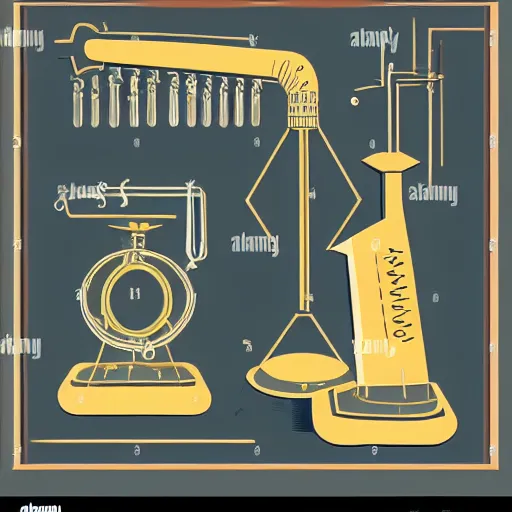 Image similar to artdeco retro image of retro chemistry school equipment