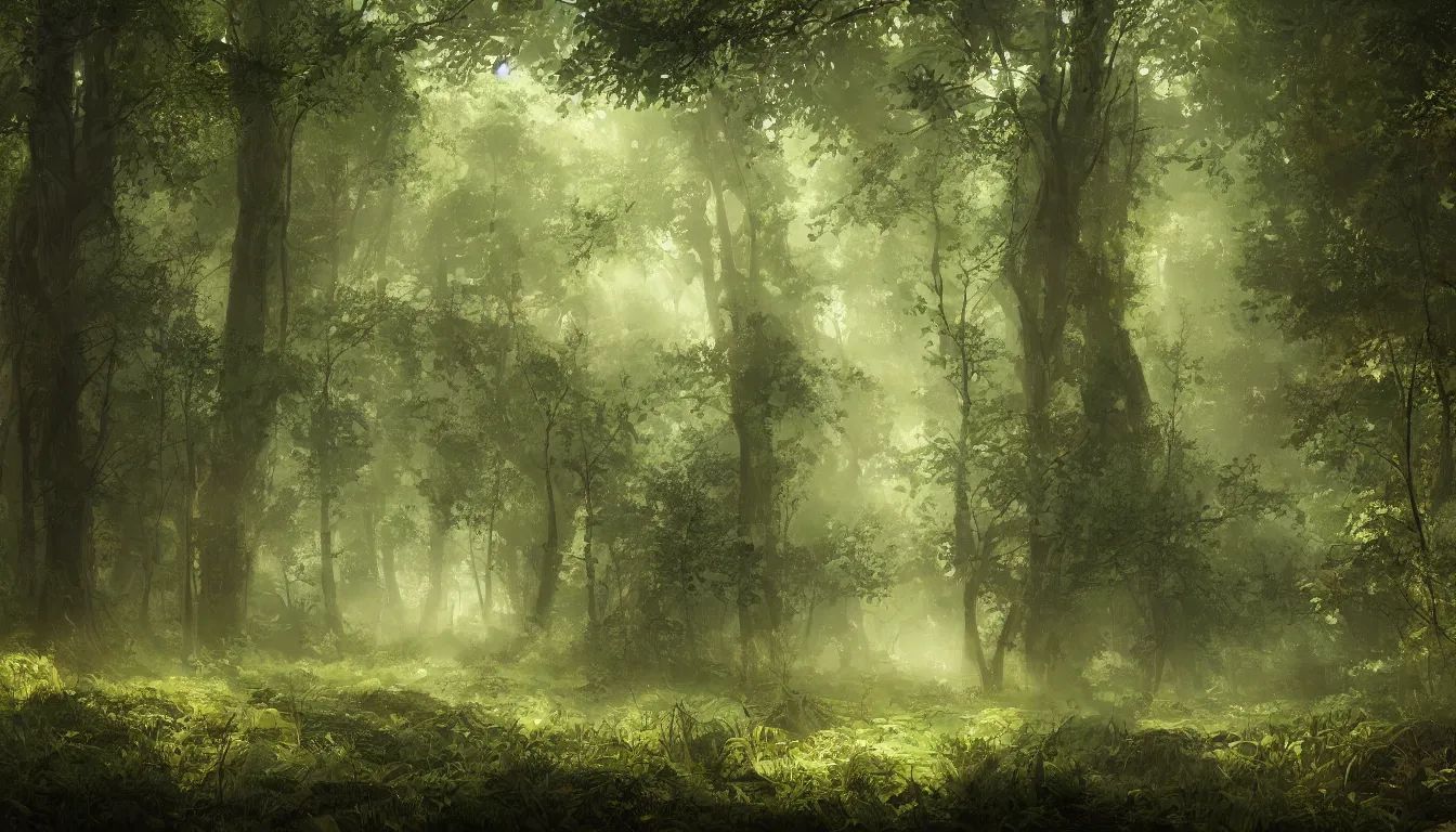 Prompt: A clearing in a forest, digital art, very detailed, trending on artstation, 4K wallpaper