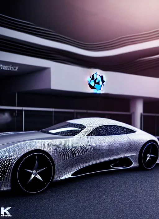 Image similar to hyperrealism, detailed textures, photorealistic 3 d, a futuristic mercedes super car, ultra realistic, ultra high pixel detail, cinematic, intricate, cinematic light, concept art, illustration, art station, unreal engine 8 k