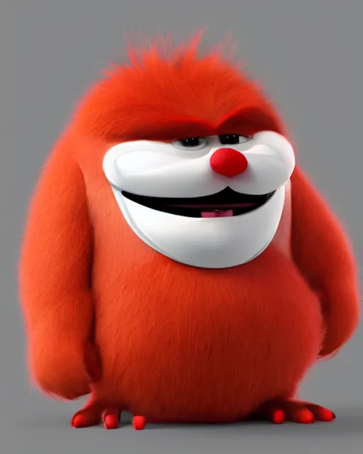 Prompt: 3 d render of completely red hairy friendly antropomorphic chubby cartoony creature wearing chrome shades, without nose, full body, in the style of pixar, simple, cute, white background, unreal engine 5, octane render, highly detailed hdr