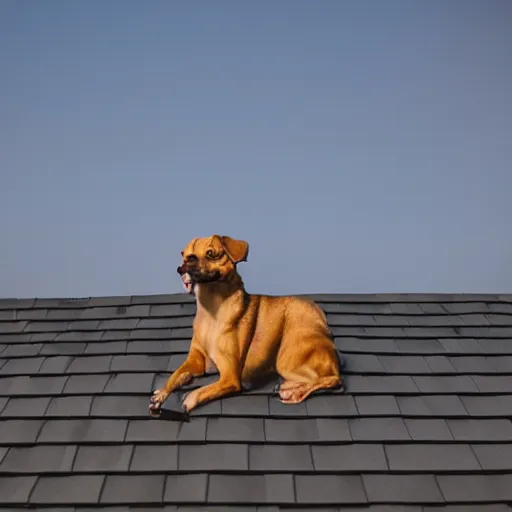 Image similar to dog on roof, morning light, backlit,