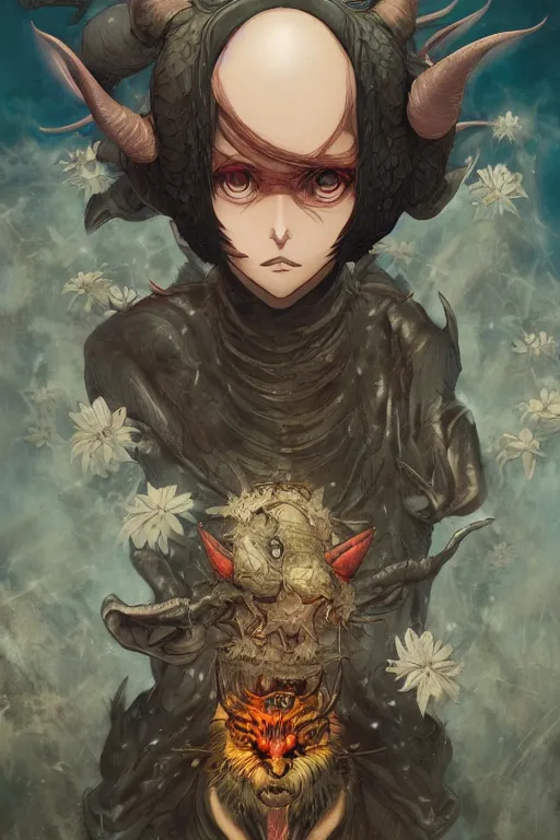 Image similar to a manga cover of the devil animal manga illustrated by miyazaki by karol bak, james jean, tom bagshaw, rococo, sharp focus, trending on artstation, cinematic lighting, hyper realism, octane render, 8 k, hyper detailed, vivid, ultra detailed, highly detailed