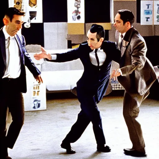 Image similar to Mr Bean and Pee Wee Herman in Fight Club, movie still