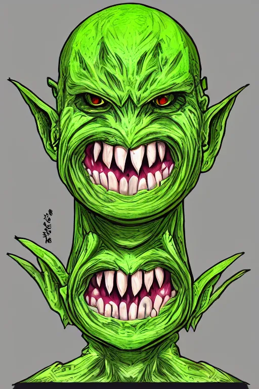 Image similar to a humanoid goblin broccoli monster, symmetrical, digital art, sharp focus, trending on art station, anime