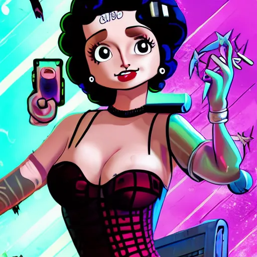 Image similar to betty boop as a cyberpunk warrior 4 k, hyper realistic, natural, highly detailed, digital illustration, trending in artstation, smooth, sharp focus art