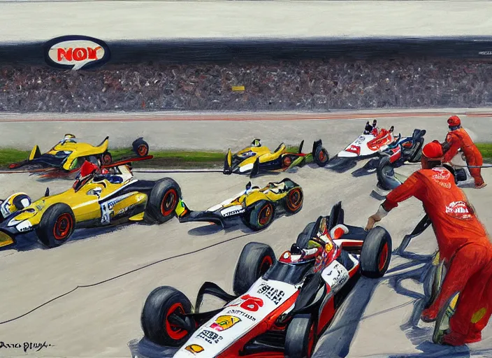 Prompt: indy 5 0 0 pit crews, by andreas grusky