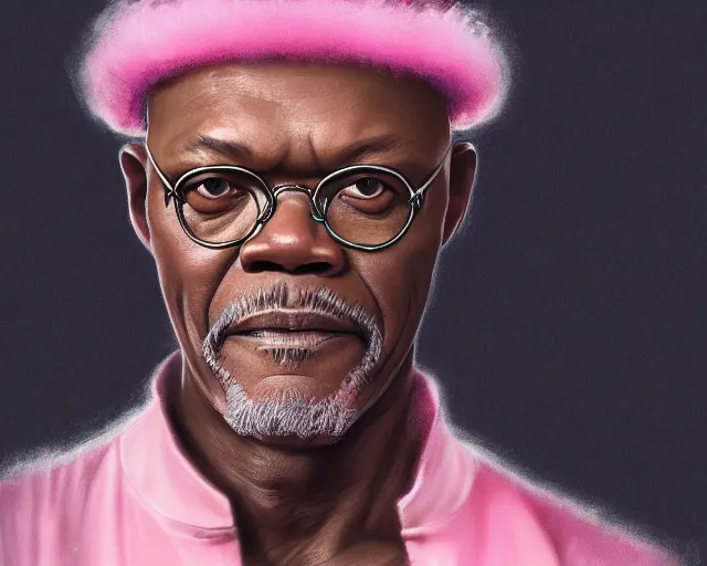 Image similar to photography of samuel l jackson in a pink ballerina outfit, deep focus, d & d and mtg, fantasy, intricate, elegant, highly detailed, digital painting, artstation, concept art, matte, sharp focus, illustration, hearthstone, art by artgerm and greg rutkowski and alphonse mucha