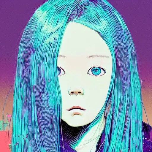 Prompt: a portrait of porter robinson blonde by inio asano, beeple and james jean, hiroyuki takahashi color scheme