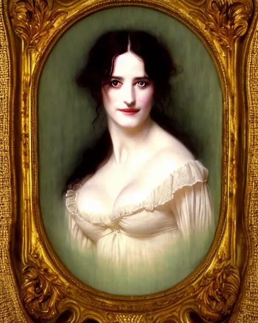 Image similar to portrait en buste of eva green vesper lynd vannessa ives by Hughes Merle, by Pierre Auguste Cot, perfectly detailed eyes, realistic fabric, abundant detail