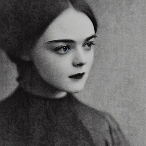Prompt: headshot edwardian photograph of elle fanning, realistic face, trending on artstation, 1 9 1 0 ss, 1 9 0 0 s, 1 9 2 0 s, grainy, victorian, detailed, slightly blurry