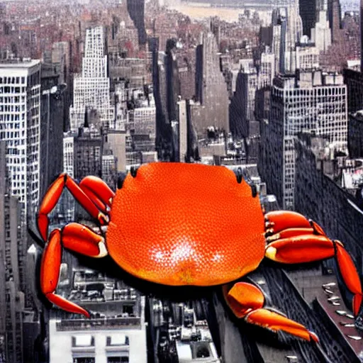 Prompt: A gigantic, huge crab, destroying New York City, photograph, found footage