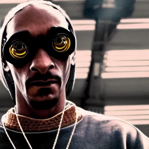 Image similar to movie still of snoop dog cyborg, cinematic composition, cinematic light, criterion collection, by edgar wright