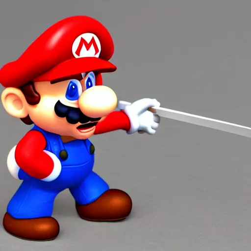 Prompt: claymation mario angry and holding a sword