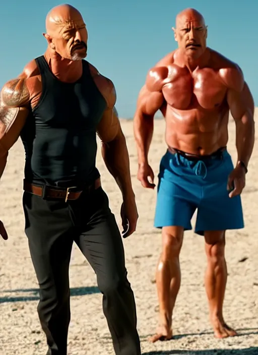 Prompt: film still of walter white as dwayne johnson in baywatch movie 2 0 1 7, 8 k