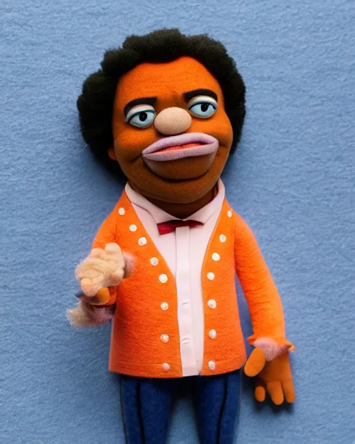 Image similar to craig robinson as a muppet. highly detailed felt. hyper real photo. 4 k.