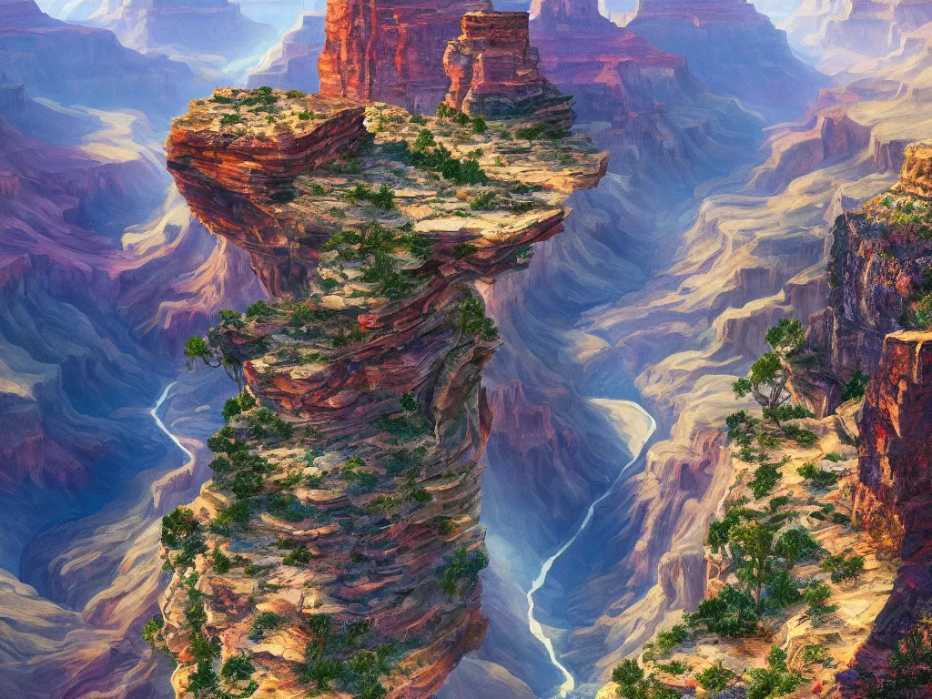 Prompt: grand canyon filled with sparkling water, magical, digital painting, trending on artstation, deviantart, 8k, epic composition, intrinsic details, perfect coherence