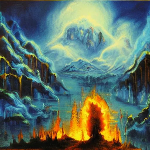 Prompt: the underworld inferno by bob ross